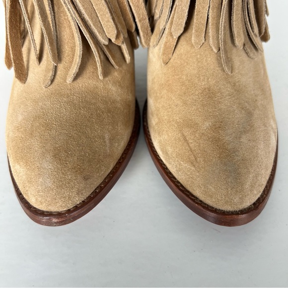 FRYE LLana Beige Suede Fringed Cowboy Western Style Pull On Ankle Boots Sz 7 B - Picture 12 of 13